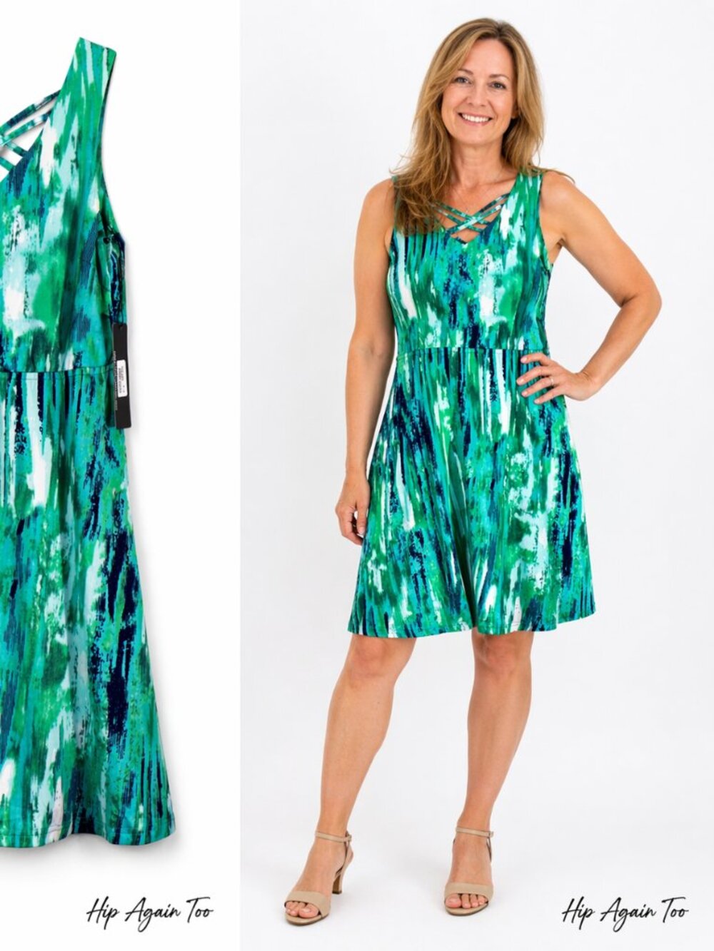 NWT Neesha Sleeveless Fit & Flare Dress – Size Small – Green Abstract Print